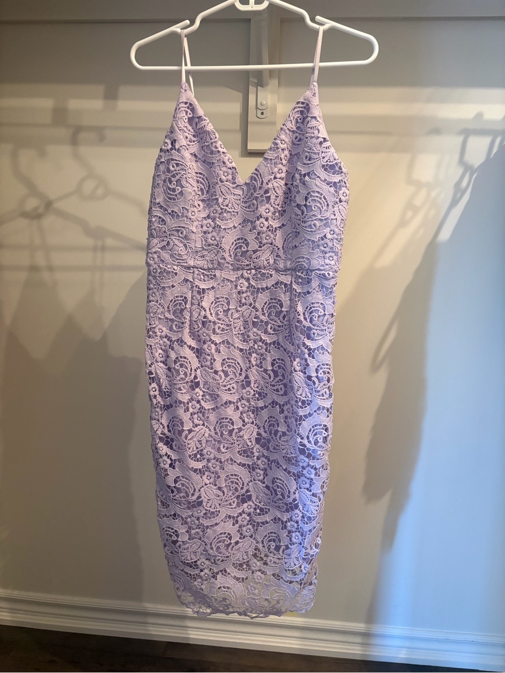 Lavender Lace Midi Dress with Spaghetti Straps
